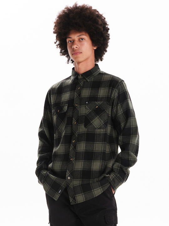 Long-sleeved Flannel Shirt Checked Olive/black