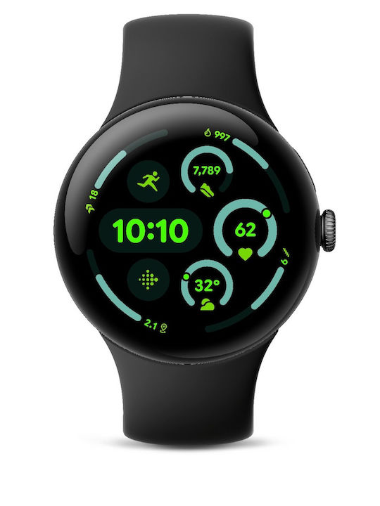 Google Pixel Watch 3 Aluminium 45mm Waterproof with Heart Rate Monitor (Matte Black Aluminum Case / Obsidian Active Band)