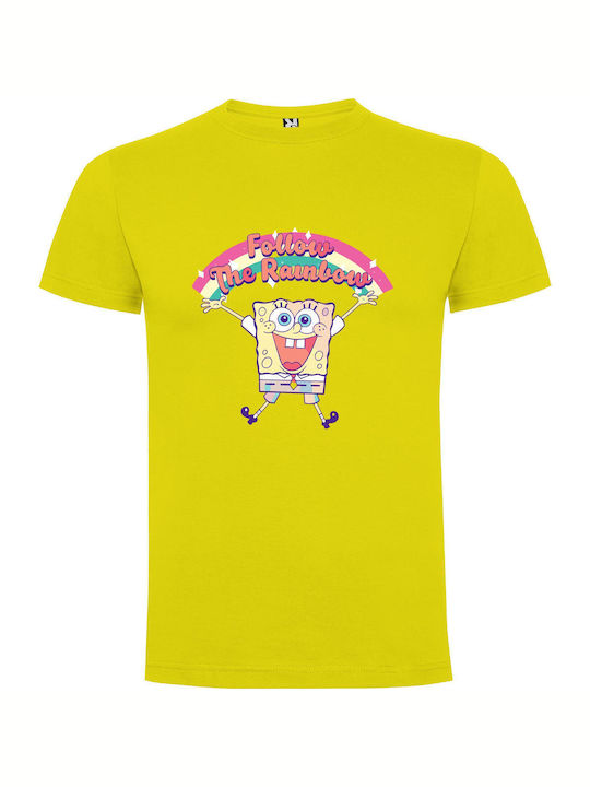 Rainbow-chasing Spongebob T-shirt Κίτρινο Βαμβακερό