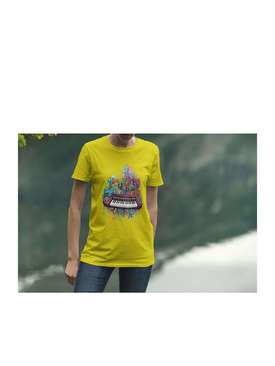 Colorful Abstract Piano T-shirt Yellow Cotton