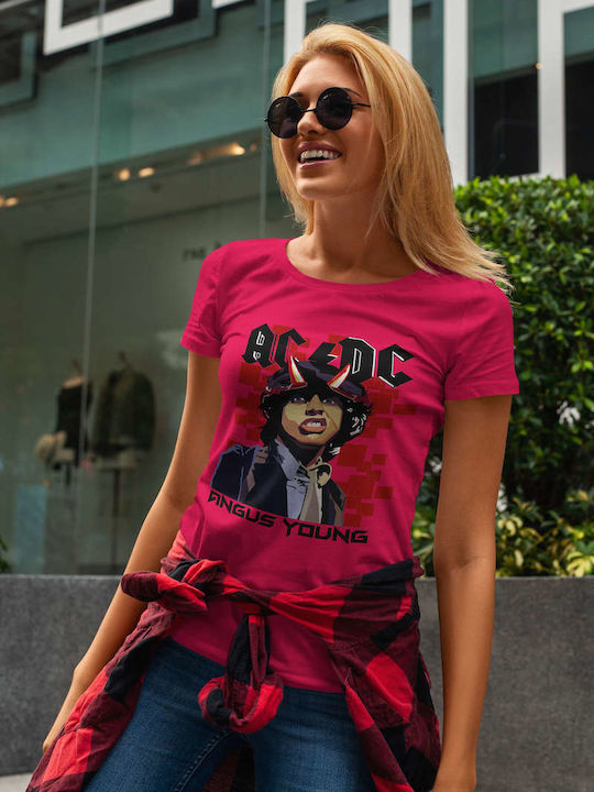 Ac/dc Themed Art T-shirt AC/DC Fuchsia Cotton