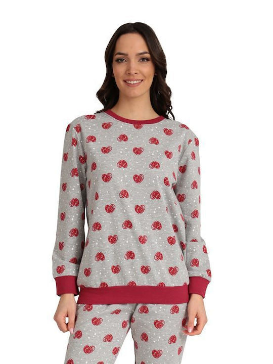 Lydia Creations Winter Women's Pyjama Set Grey-Red