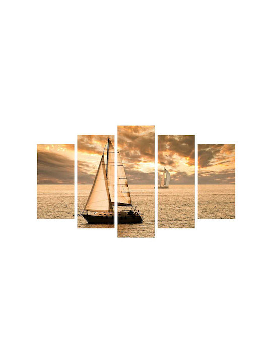 HomeMarkt Sunset Sailing Fivefold Painting Wooden 60x100cm