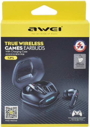 Awei T25 Earbud Bluetooth Handsfree Ακουστικό με Θήκη Φόρτισης Μαύρο