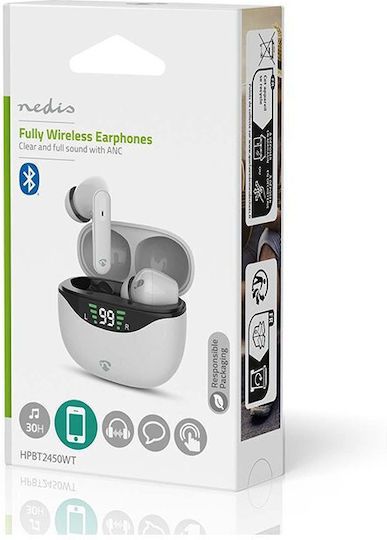 Nedis HPBT2450WT In-ear Bluetooth Handsfree Ακουστικά με Θήκη Φόρτισης Λευκά