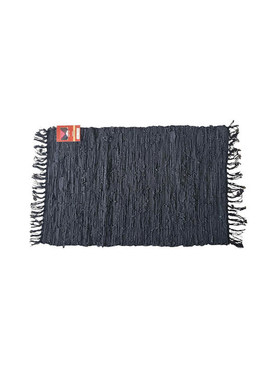 Chios Hellas Rug Fireplace Rectangular Leather with Fringes Black