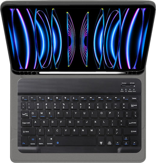 Techsuit Флип Капак с Клавиатура на Английски Език САЩ Черен iPad Pro 11 (2018/2020/2021/2022)