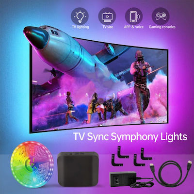 Kit Bandă LED Inteligentă TV WiFi Bluetooth Conexiune Dispozitive Multiple HDMI Control Vocal Control prin Aplicație Sincronizare Imagine Sunet Compatibil cu Aplicații de Streaming