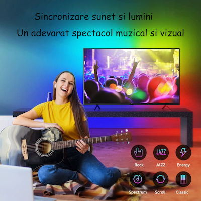 Kit Bandă LED Inteligentă TV WiFi Bluetooth Conexiune Dispozitive Multiple HDMI Control Vocal Control prin Aplicație Sincronizare Imagine Sunet Compatibil cu Aplicații de Streaming