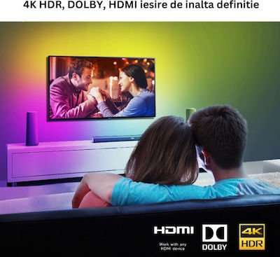 Kit Bandă LED Inteligentă TV WiFi Bluetooth Conexiune Dispozitive Multiple HDMI Control Vocal Control prin Aplicație Sincronizare Imagine Sunet Compatibil cu Aplicații de Streaming