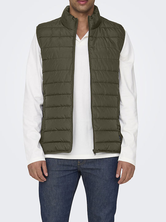 Only & Sons Men's Sleeveless Puffer Jacket Olive Night