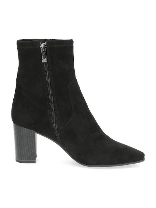 Caprice Leather Women's Ankle Boots with Medium Heel Black