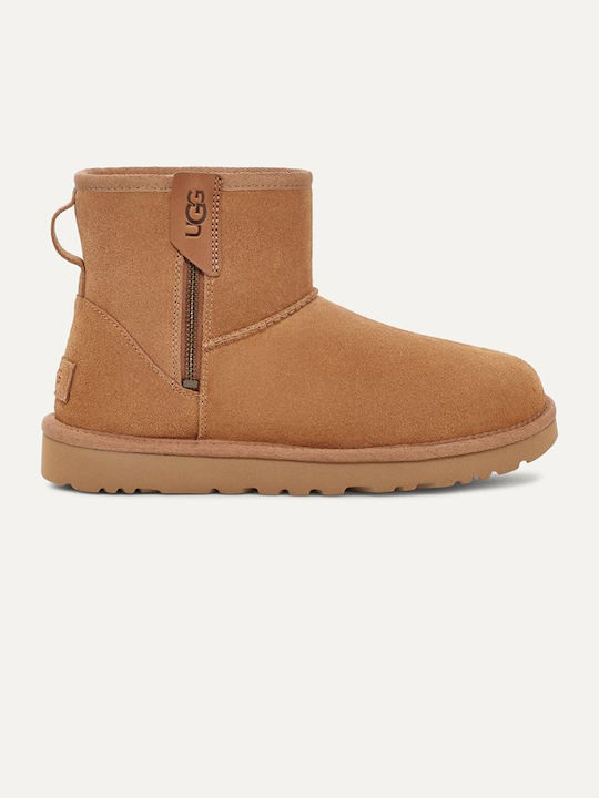 Ugg Australia Classic Mini Bailey Leder Damen Knöchelstiefel mit Pelz Tabac Braun