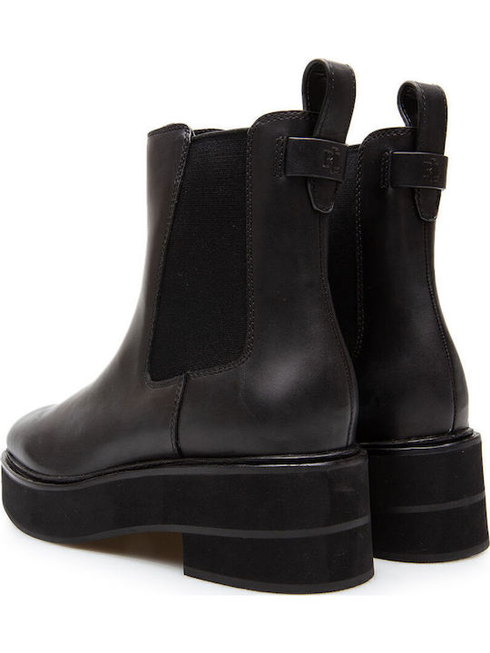 Leather Women's Chelsea Boots with Medium Heel Black