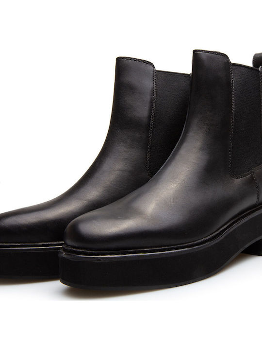 Leather Women's Chelsea Boots with Medium Heel Black