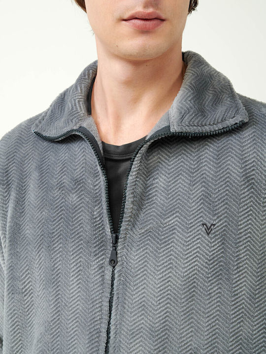 Vamp Χειμερινή Ανδρική Ρόμπα Fleece Gray
