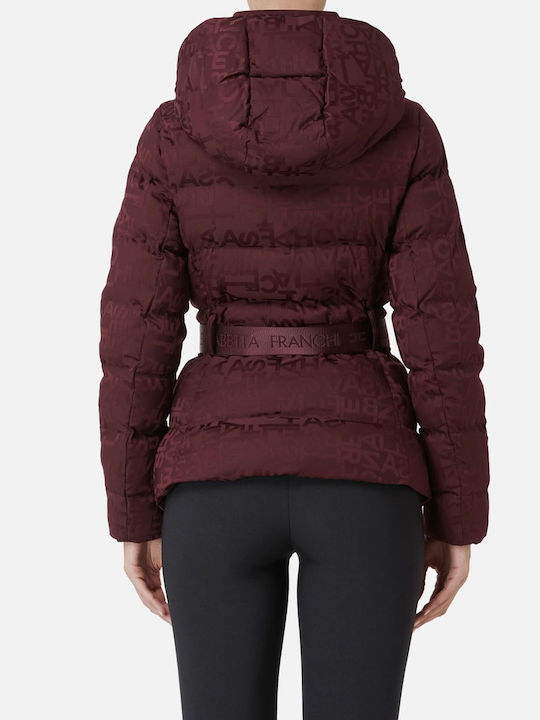 Elisabetta Franchi Women's Short Lifestyle Jacket for Winter with Hood Burgundy