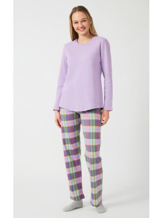 Minerva Winter Damen Pyjama-Set Baumwolle Lavender