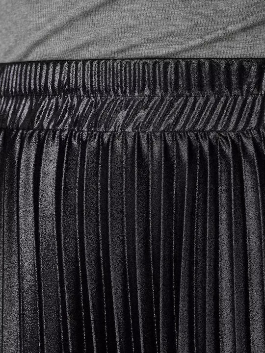 Plissiert Midi Rock Black Shiny