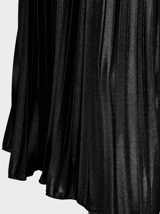 Plissiert Midi Rock Black Shiny