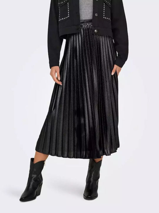 Plissiert Midi Rock Black Shiny