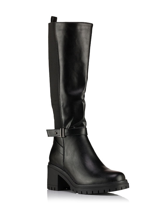 Diamantique Leather Women's Boots with Zipper Black