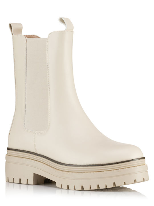 Plato Leather Women's Ankle Boots Beige