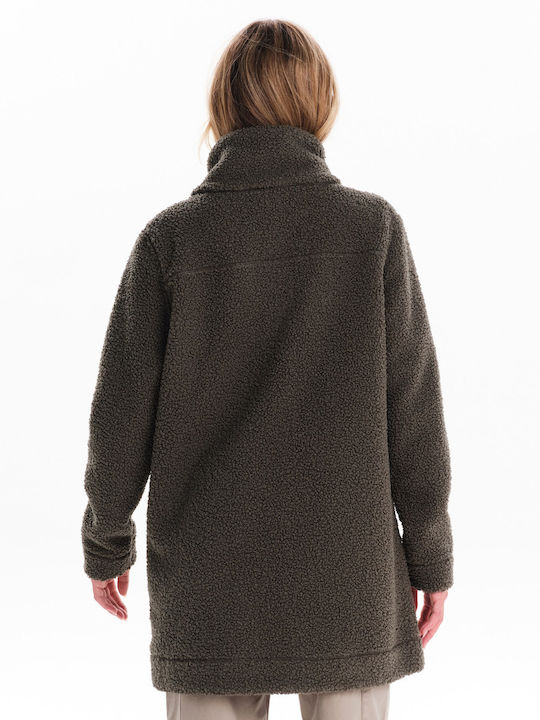 Sherpa Women's Green Coat with Zipper