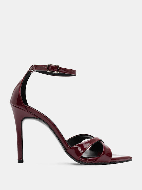 Luigi Women's Sandals with Ankle Strap Burgundy with High Heel