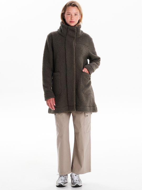Sherpa Women's Green Coat with Zipper