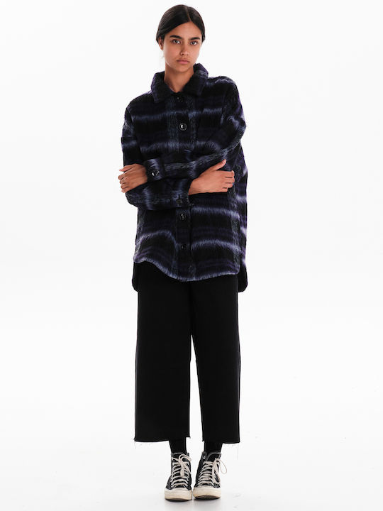 Γυναικείο Μαύρο Παλτό Oversized με Κουμπιά