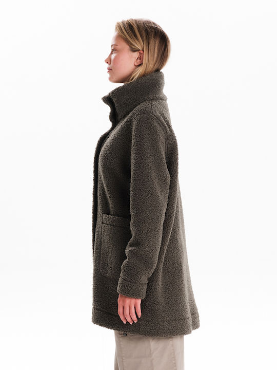 Sherpa Women's Green Coat with Zipper