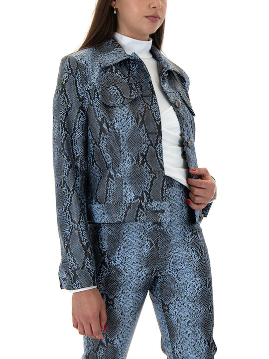 Twenty 29 Short Women's Leather Blazer Black-blue