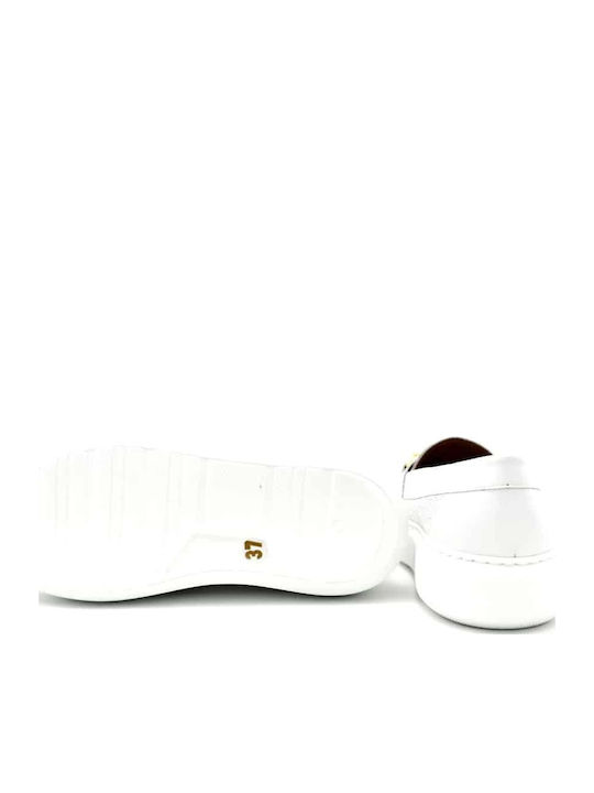 Δερμάτινα Γυναικεία Loafers σε Λευκό Χρώμα