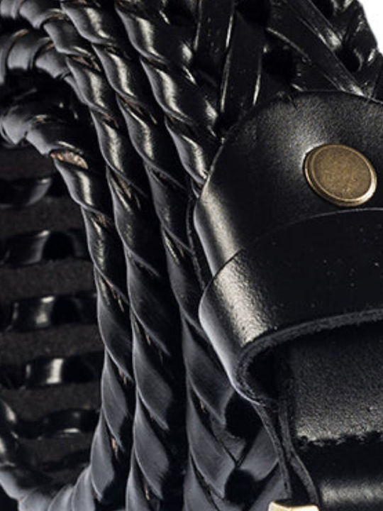 Men's Knitted Leather Wide Belt Black