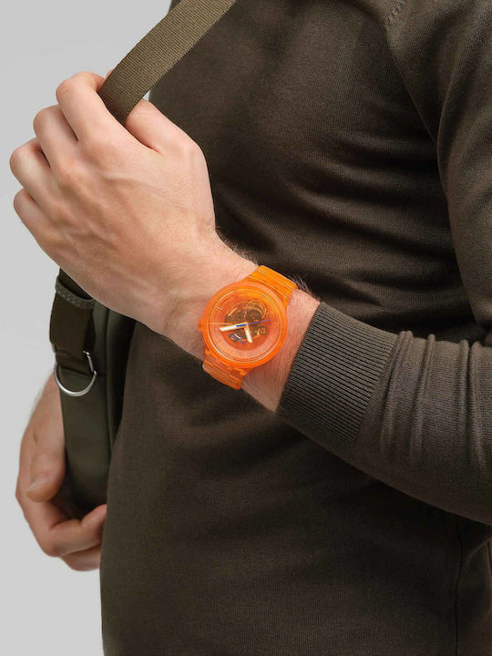 Swatch Swatch Γυναικείο Ρολόι 47mm Μπαταρίας με Πορτοκαλί Καουτσούκ Λουράκι