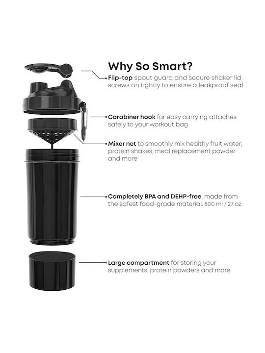 SmartShake Original2go 1113 Plastic Protein Shaker 600ml Black