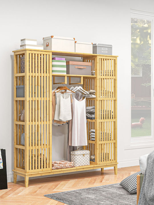 HomCom Floor Garment Rack made of Bamboo Brown 145x35x165cm