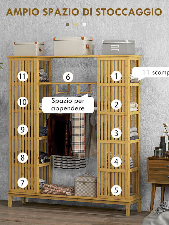HomCom Floor Garment Rack made of Bamboo Brown 145x35x165cm