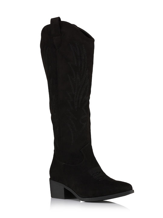 Mellisa Suede Cowboy Boots with Zipper Black