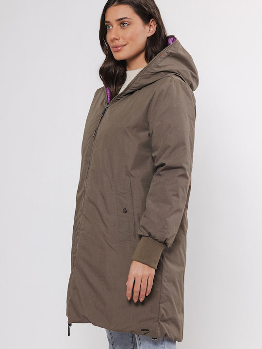 Rino&Pelle Women's Short Parka Jacket Double Sided for Winter with Hood