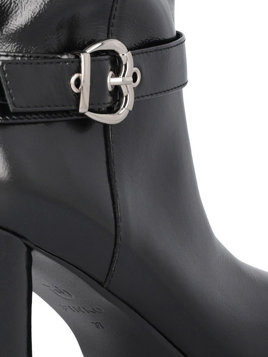 Leder Damenstiefel mit mittlerem Absatz Schwarz SD0129P043_Z99