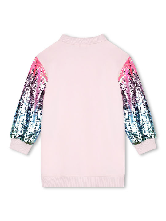 Billieblush Sweatshirt Kids Dress with Sequins Long Sleeve Pink