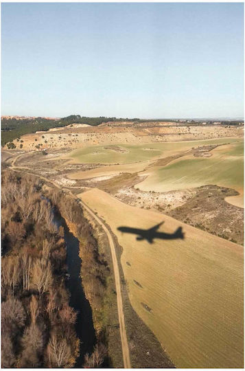 Painting Airplane Shadow Over Landscape 100x150