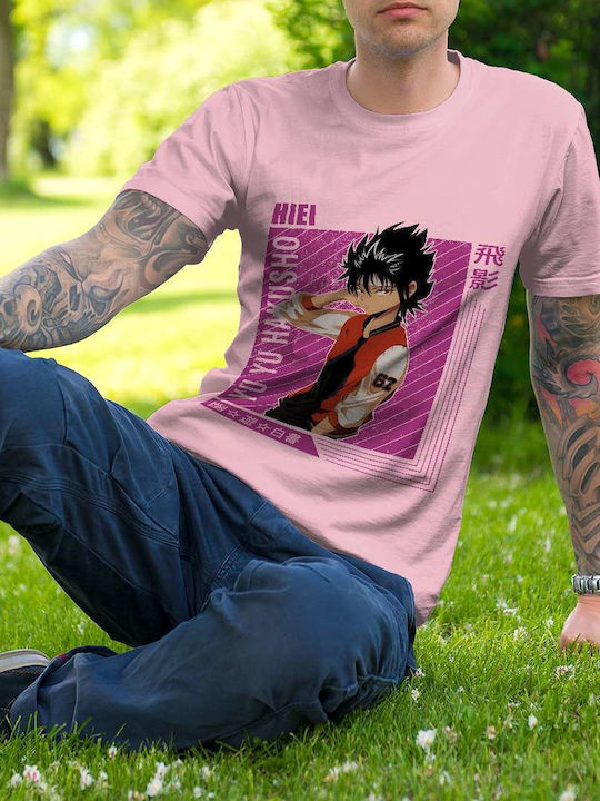 Hiei Yuyu Hakusho Character Poster T-shirt Pink Cotton