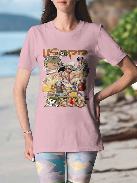 Usopp Collage Tricou One Piece Roz Bumbac