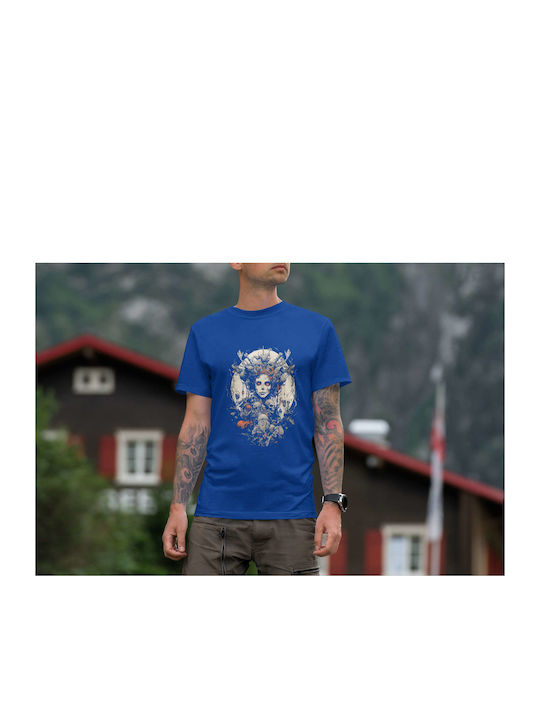 Macabre Fantasy Artwork T-shirt Blue Cotton