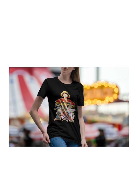 Characters In Tricou One Piece Negru Bumbac