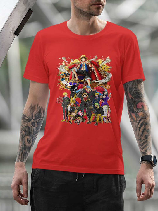 Characters Treasure T-shirt One Piece Red Cotton