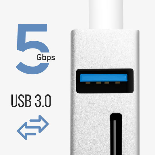 5-in-1 Usb-c Hub 3x Usb Ports Sd Microsd Card Reader Silver